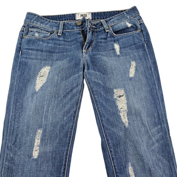 Paige Jimmy Jimmy Skinny Distressed Raw Cut-Off Hem Low Rise Blue Jeans Size 25 - Picture 4 of 16